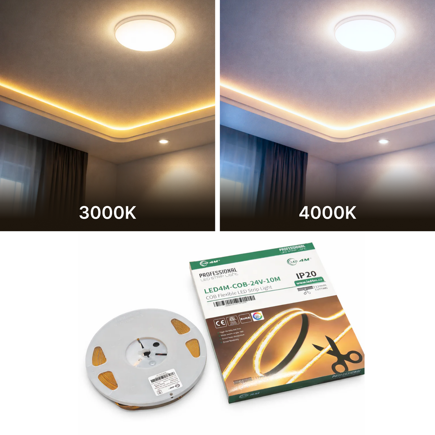 10M COB LED Strip Light - Dotless Continuous Glow, 24V Professional Grade, 12mm Cuttable (IP20)