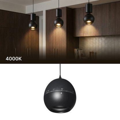 10W LED Hover Pendant Light - Zoomable Beam 10°-55°, 4000K Neutral (Black)