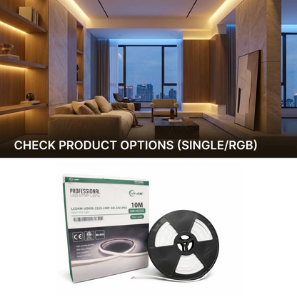 LED Neon Strip Light Slim 6x6mm | 24V IP65 | Dot-Free & Side Bend | Embedded (With Lip)