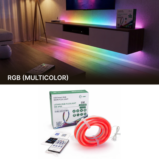 RGB Neon Flex LED Strip Light - 5M, IP65 Waterproof, USB Powered with Remote