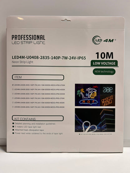 LED Neon Strip Light Slim 4x8mm | 24V IP65 | Dot-Free & Side Bend | Embedded (With Lip)