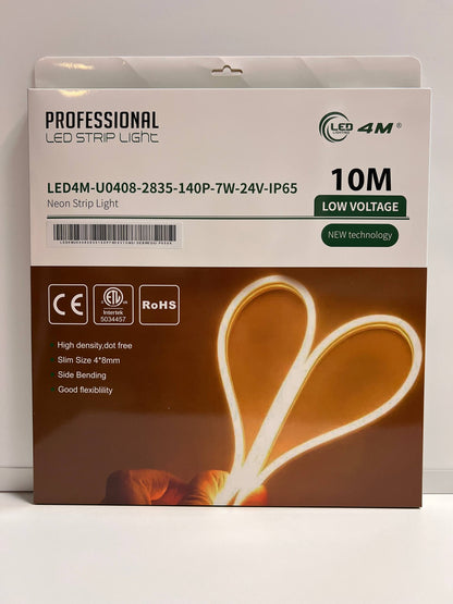 LED Neon Strip Light Slim 4x8mm | 24V IP65 | Dot-Free & Side Bend | Embedded (With Lip)