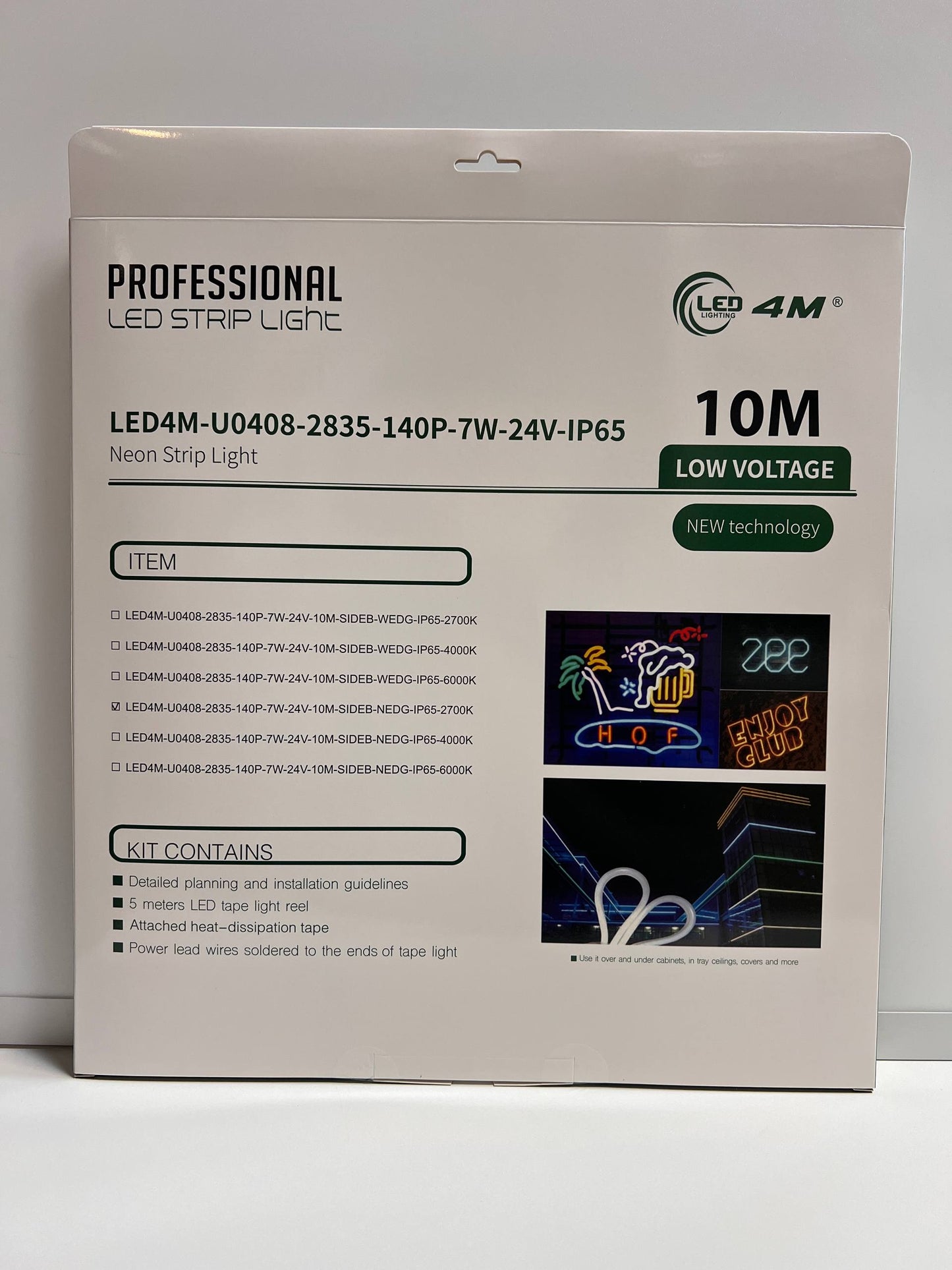 Package of LED strip light with specifications and images
