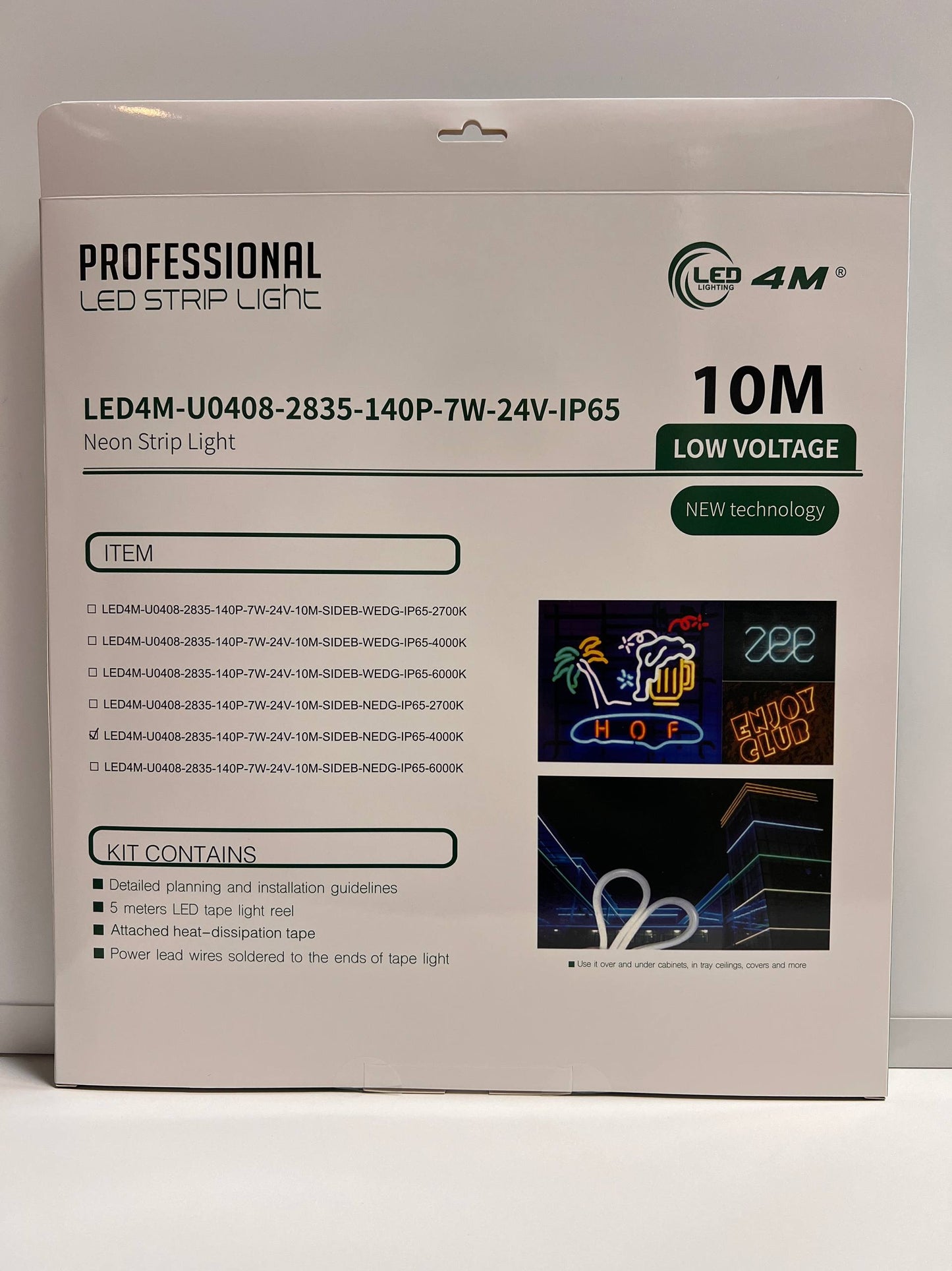 Package of LED strip light with specifications and images