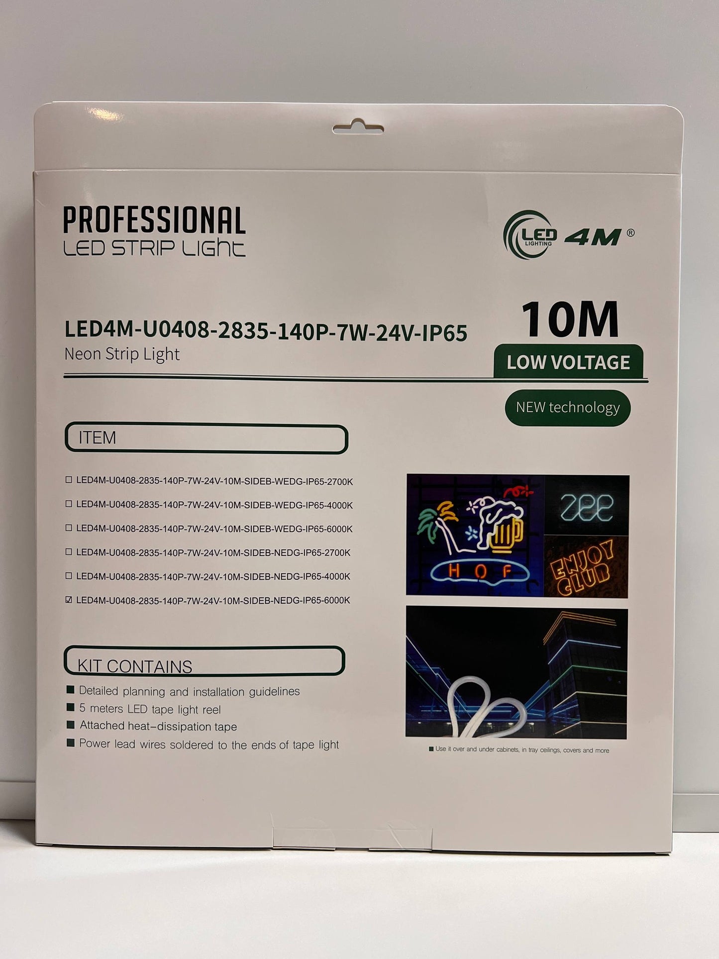 Box of LED strip light with specifications and images