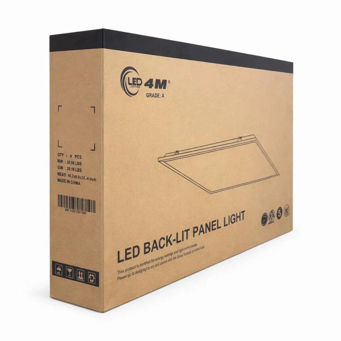 Cardboard box for LED back-lit panel light with 'LED 4M' branding | Selix Kala