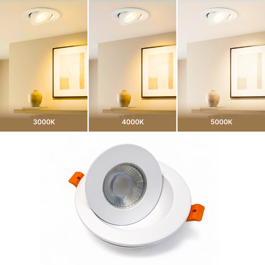 24-Pack 9W 4-Inch Round Gimbal LED Light - 360° Adjustable, 3CCT Selectable, IC Rated (White)