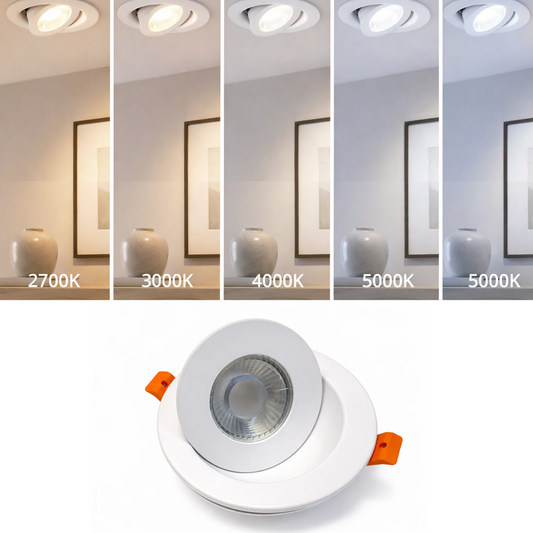 24-Pack 9W 4-Inch Round Gimbal LED Light - 360° Adjustable, 3CCT Selectable, IC Rated (White)