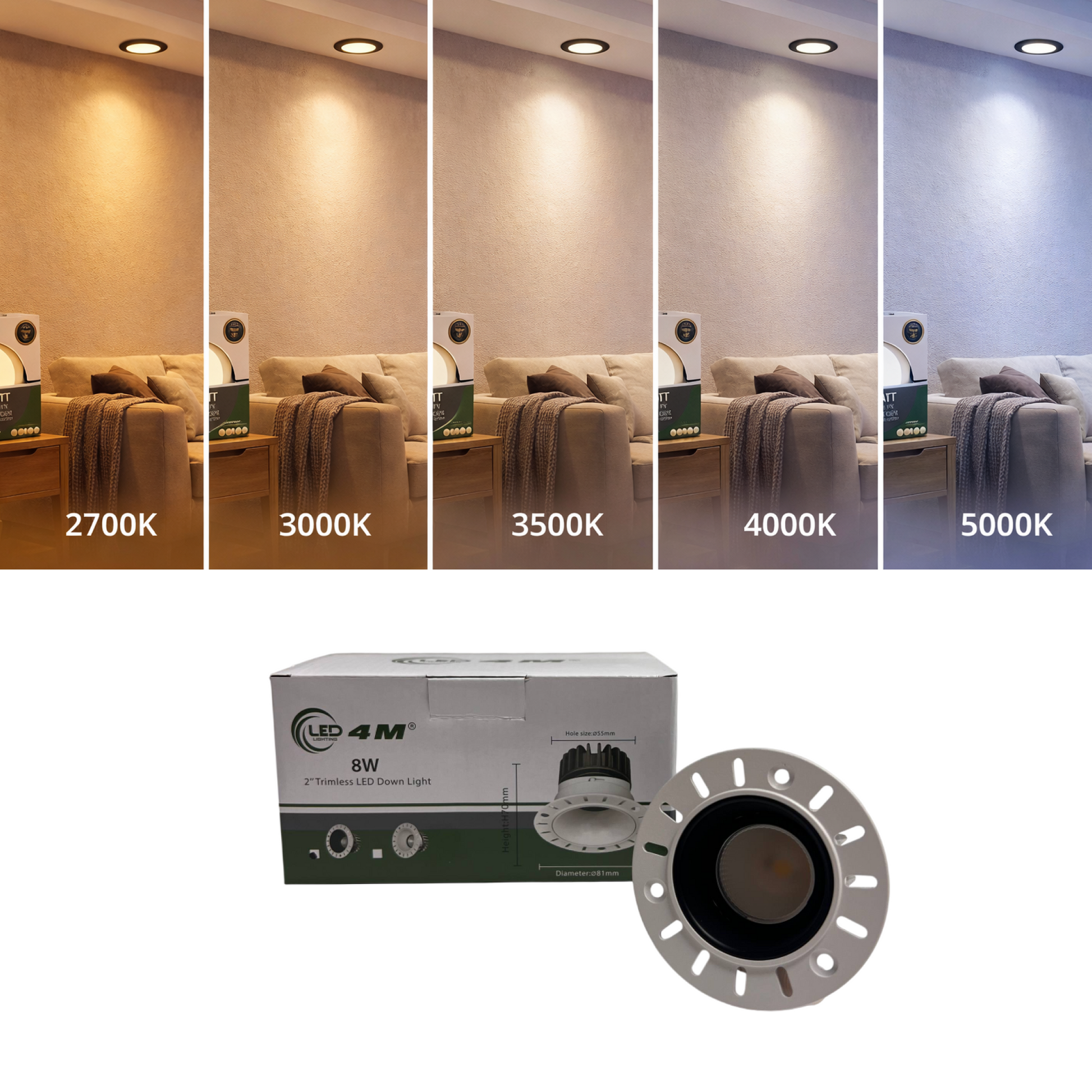 2″ Trimless LED Down Light-8W-5CCT-DIM | Selix Kala