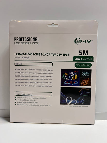 LED Neon Strip Light Slim 4x8mm | 24V IP65 | Dot-Free & Side Bend | Embedded (With Lip)