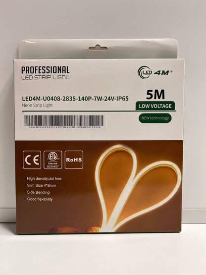 LED Neon Strip Light Slim 4x8mm | 24V IP65 | Dot-Free & Side Bend | Embedded (With Lip)