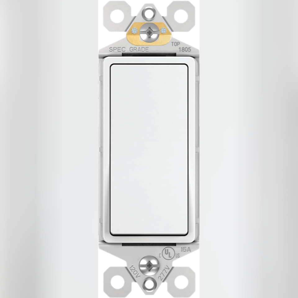 Decorator Rocker Light Switch 15A - Single Pole / 3-Way (Modern Paddle)
White Switch