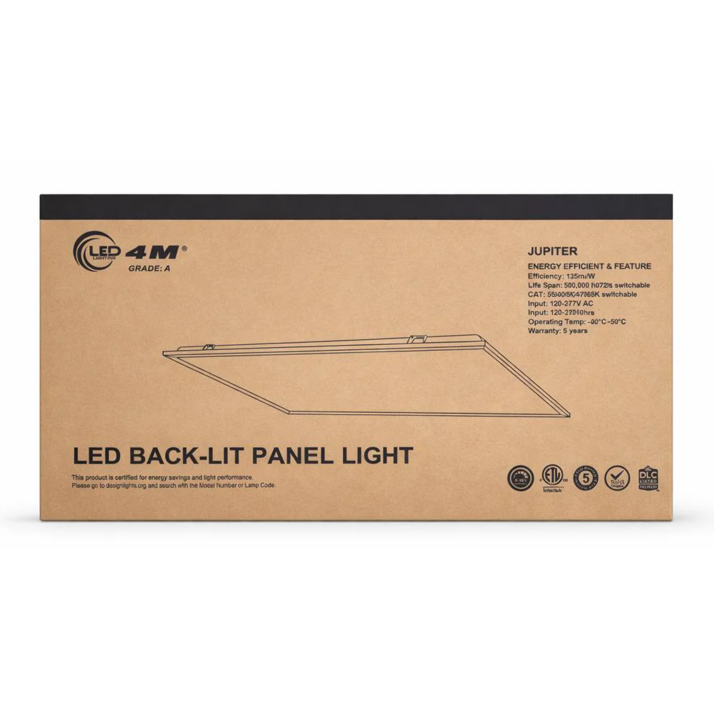 Cardboard box packaging for a LED back-lit panel light with branding and product details | Selix Kala