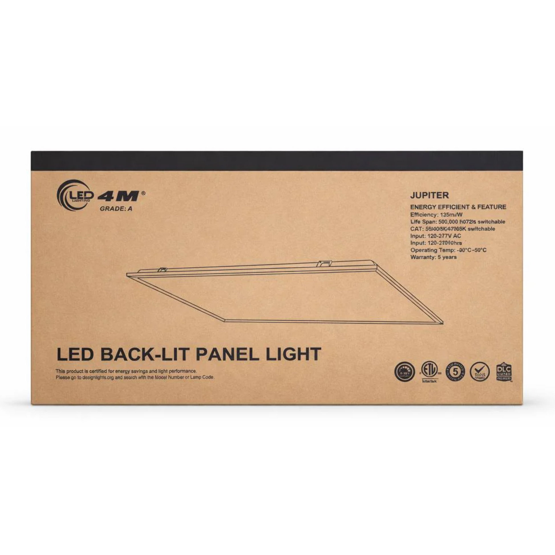 Cardboard box packaging for a LED back-lit panel light with branding and product details | Selix Kala