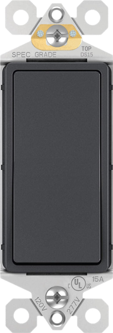 Black electrical switch with metal bracket