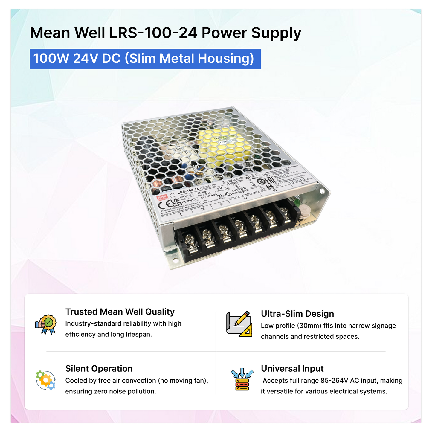 Mean Well LRS-100-24 Power Supply -  trusted mean well quality | Selix Kala