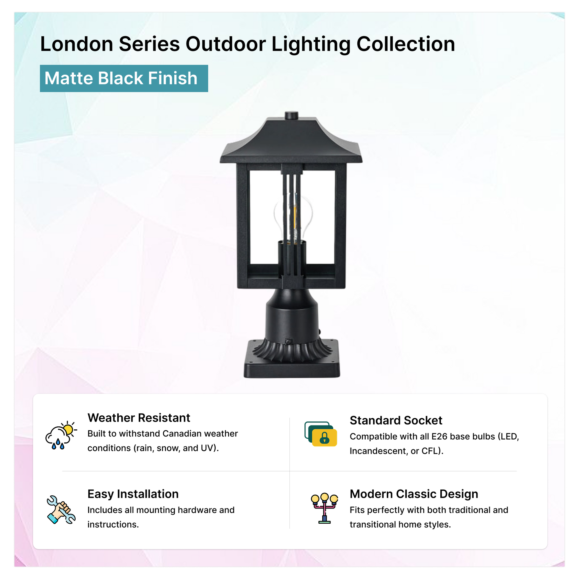 London Series Outdoor Lighting Collection | Matte Black Finish
Weather Resistant