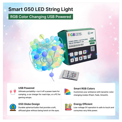 Smart G50 LED String Light - RGB Color Changing USB Powered