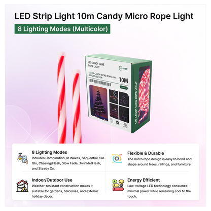 LED Strip Light 10m Candy Micro Rope Light - 8 Lighting Modes (Multicolor)