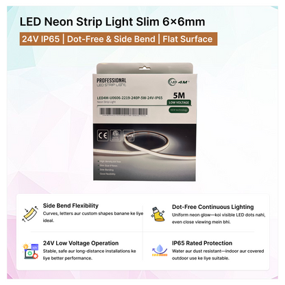 LED Neon Strip Light Slim 6x6mm | 24V IP65 | Dot-Free & Side Bend | Flat Surface-side-bend-flexibility