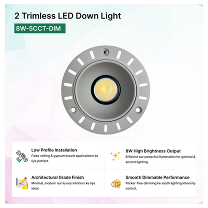 2″ Trimless LED Down Light-8W-5CCT-DIM_low-profile-installation | Selix Kala