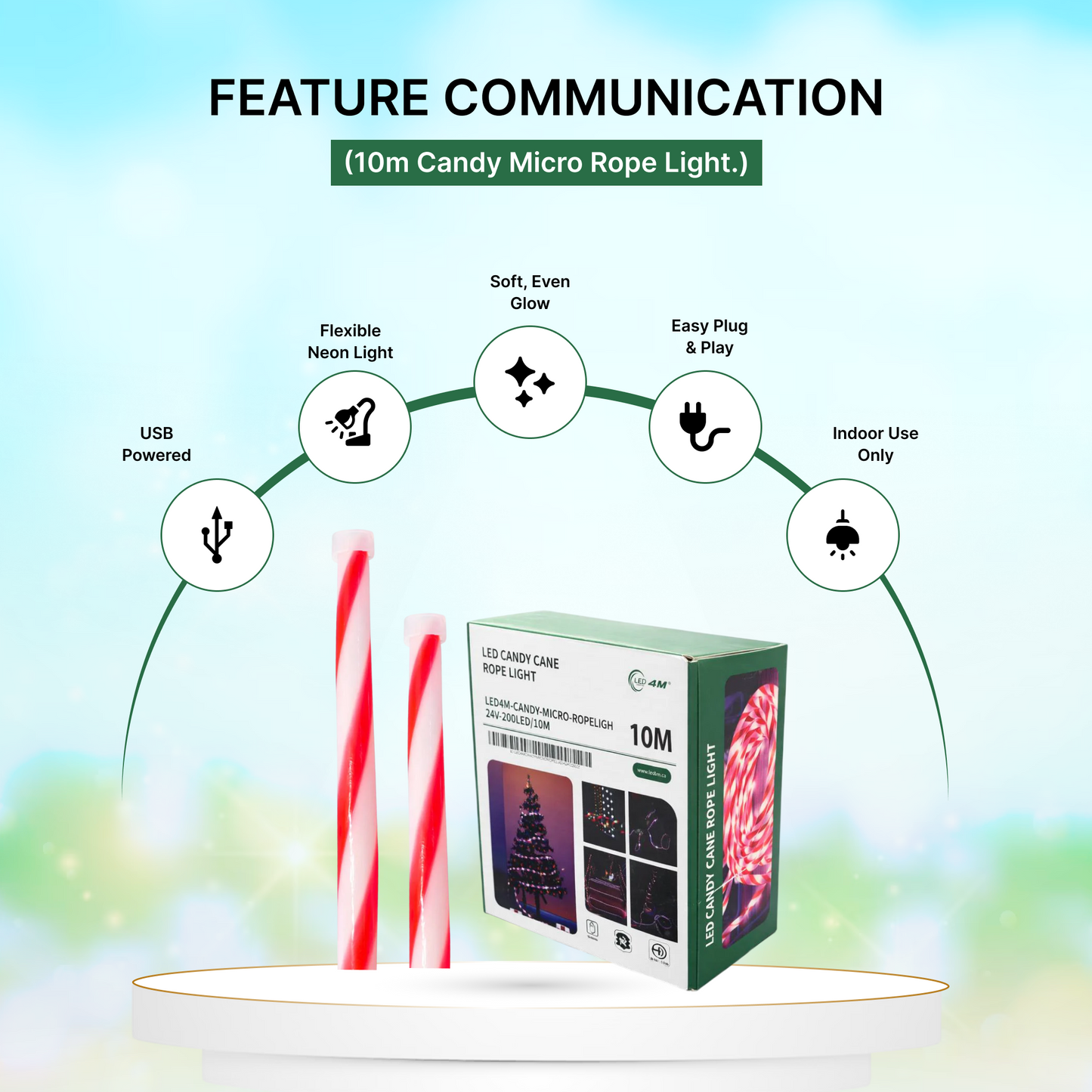 LED Strip Light 10m Candy Micro Rope Light - 8 Lighting Modes (Multicolor)