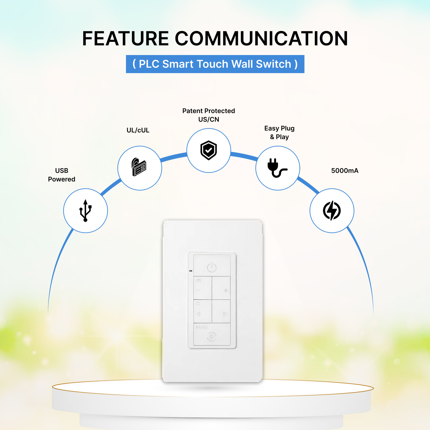 PLC Smart Touch Wall Switch - Dimmer & CCT Control, 90-277V (White) features communication  | Selix Kala
