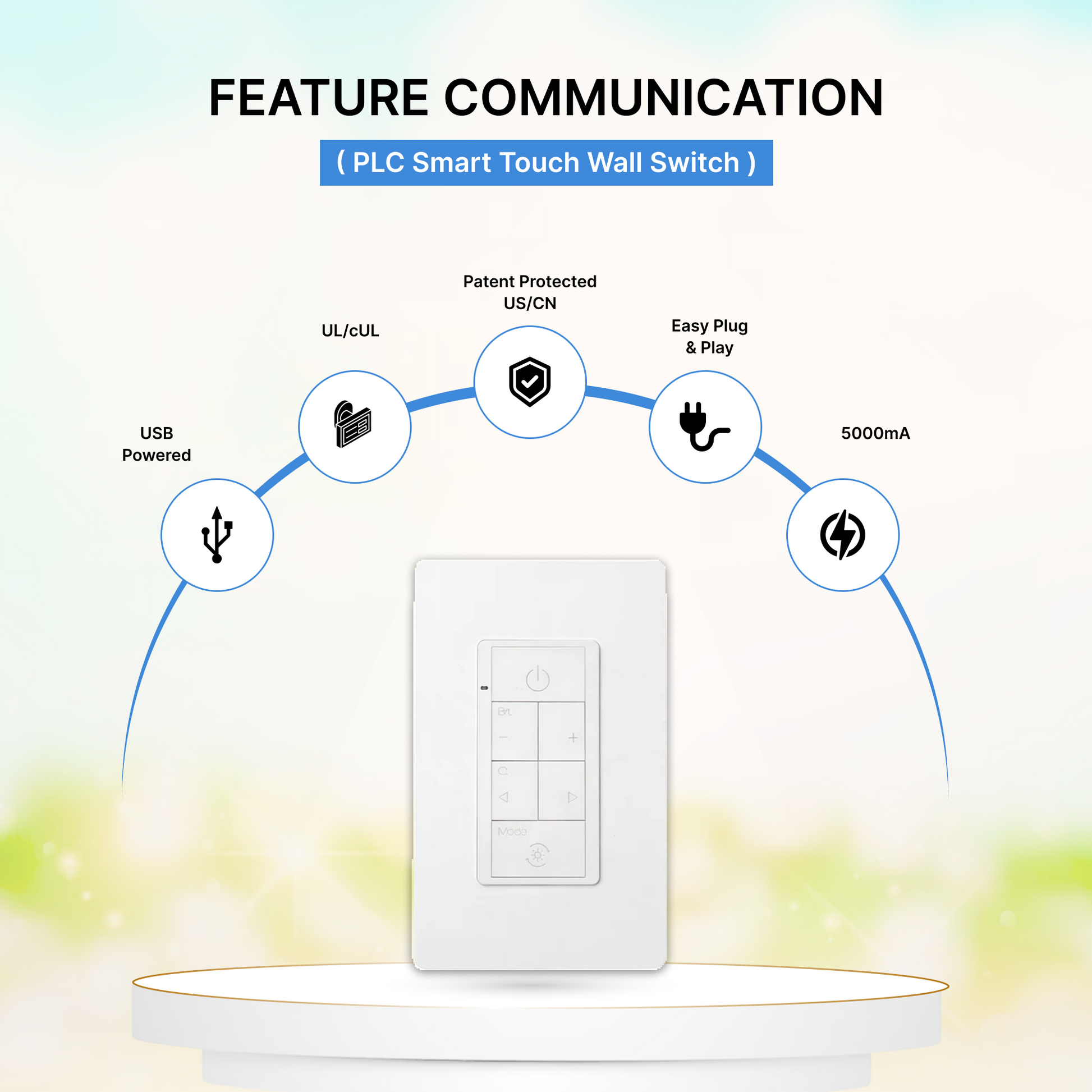 PLC Smart Touch Wall Switch - Dimmer & CCT Control, 90-277V (White) features communication  | Selix Kala
