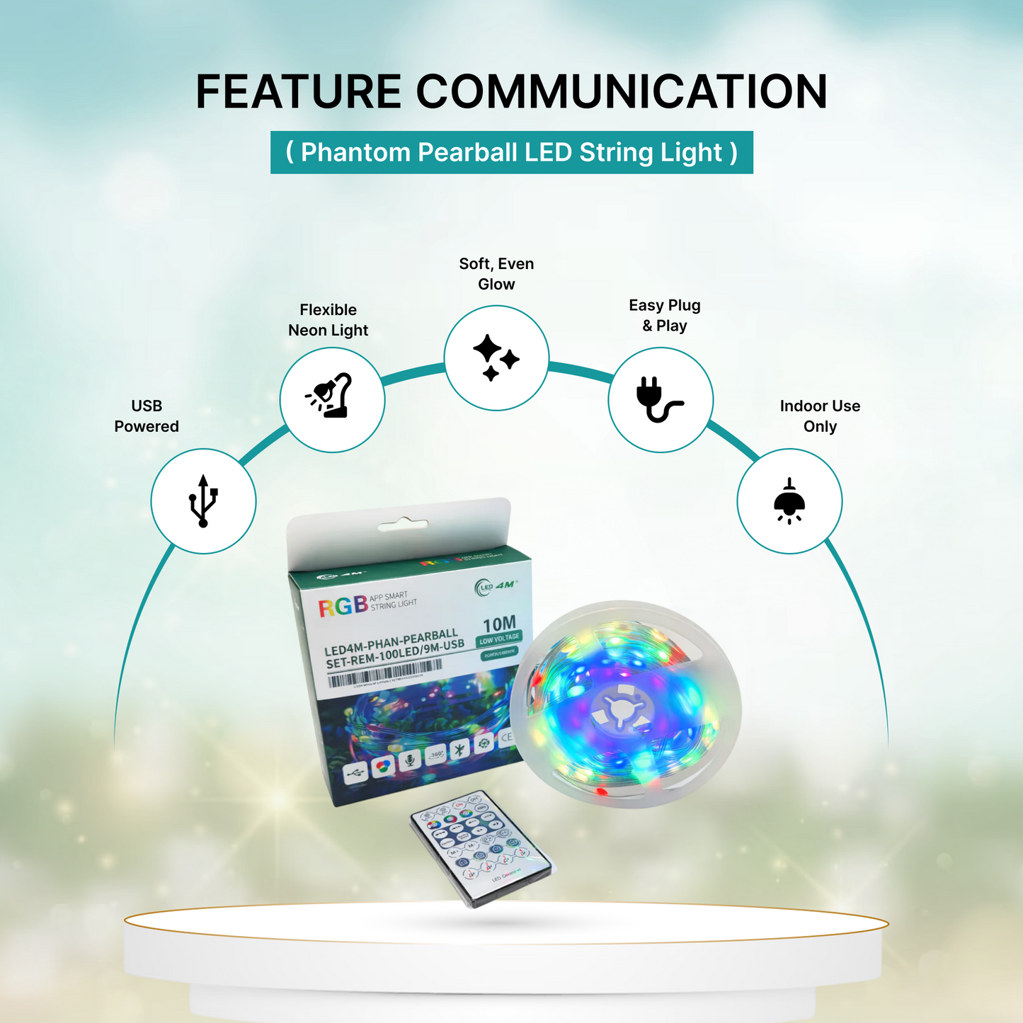 Pear Ball LED String Lights with Remote Control - 9M, 100 LEDs, USB Powered-USB