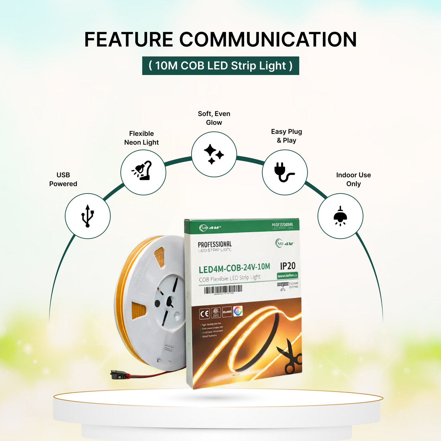 10M COB LED Strip Light - Dotless Continuous Glow, 24V Professional Grade, 12mm Cuttable (IP20)