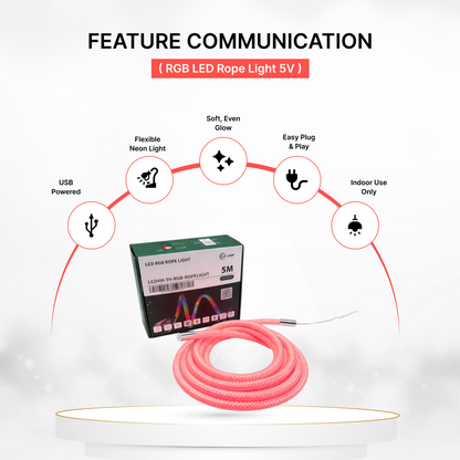 RGB LED Rope Light 5V - USB Powered Multicolor