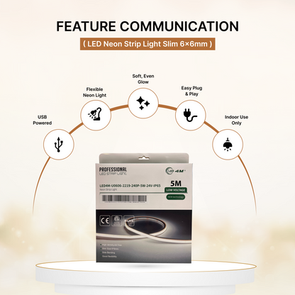 LED Neon Strip Light Slim 6x6mm | 24V IP65 | Dot-Free & Side Bend | Flat Surface-featured-communication