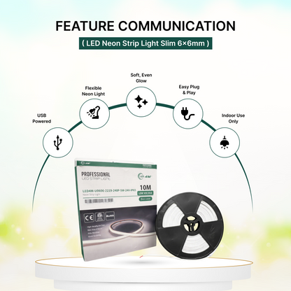 LED Neon Strip Light Slim 6x6mm | 24V IP65 | Dot-Free & Side Bend | Embedded (With Lip)