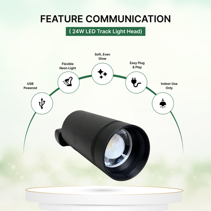 24W LED Track Light Head - Zoomable Beam (Black)