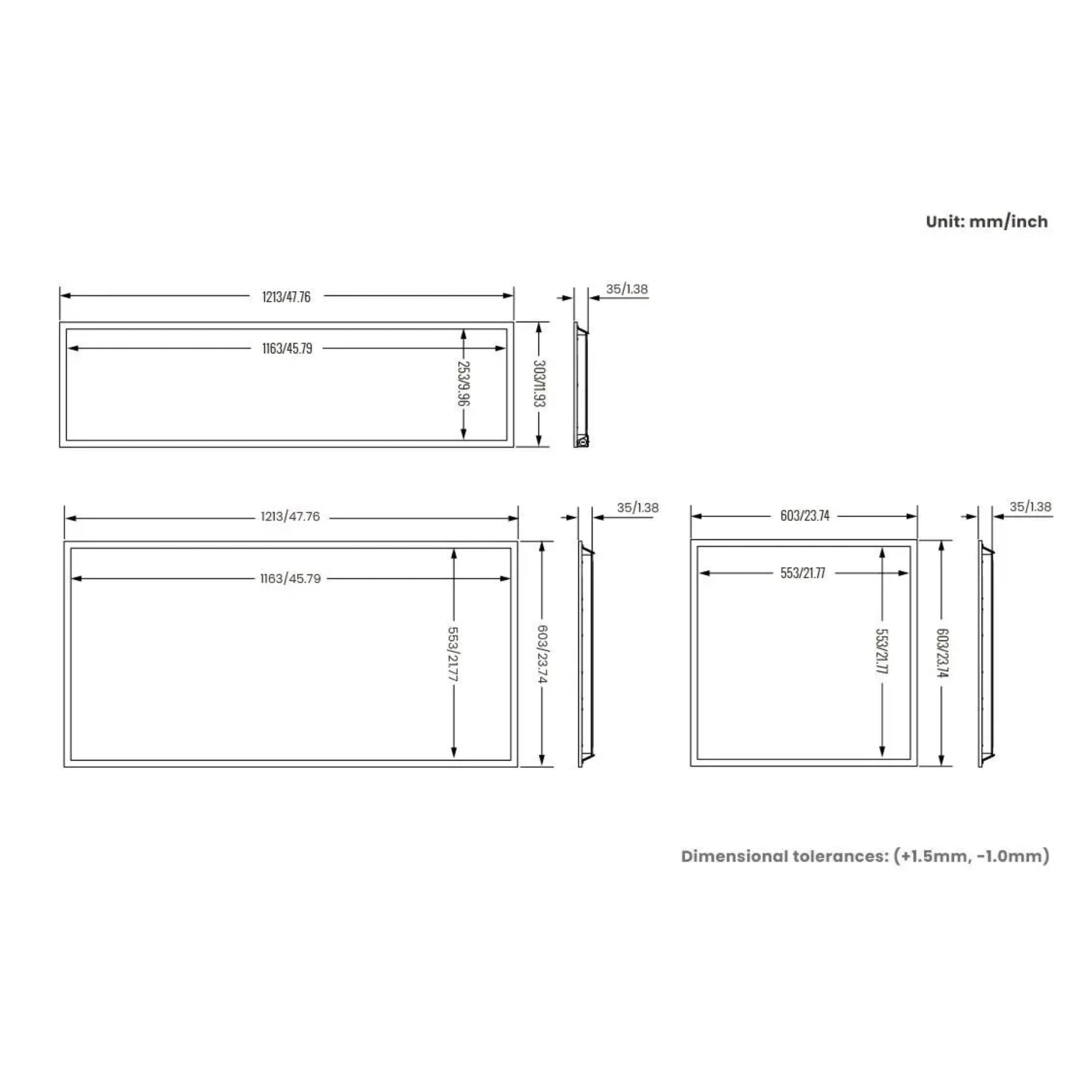 Technical drawing with dimensions of a rectangular object | Selix Kala