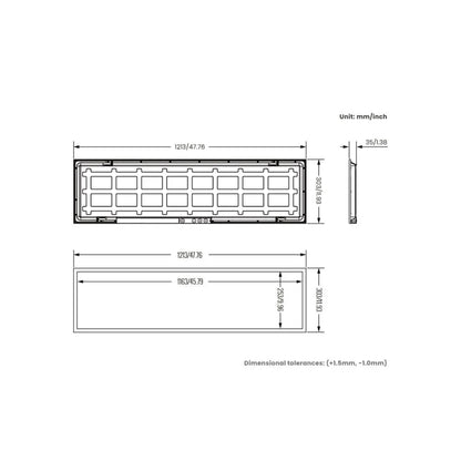 Technical drawing of a rectangular component with dimensions labeled | Selix Kala