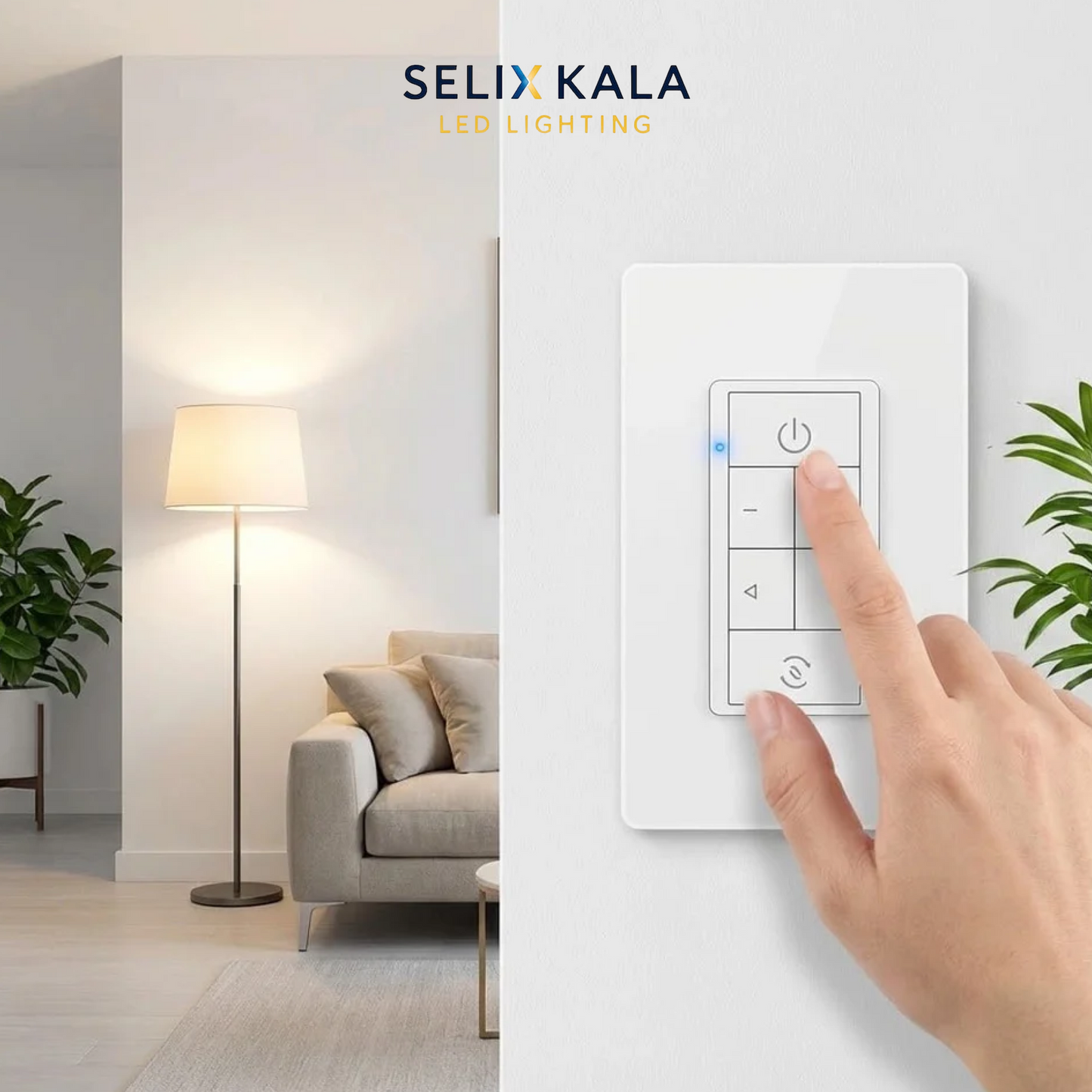 PLC Smart Touch Wall Switch - Dimmer & CCT Control, 90-277V (White) led light | Selix Kala
