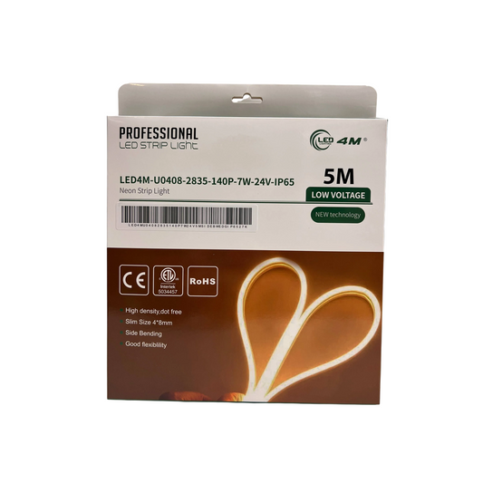 LED Neon Strip Light Slim 4x8mm | 24V IP65 | Dot-Free & Side Bend | Embedded (With Lip)