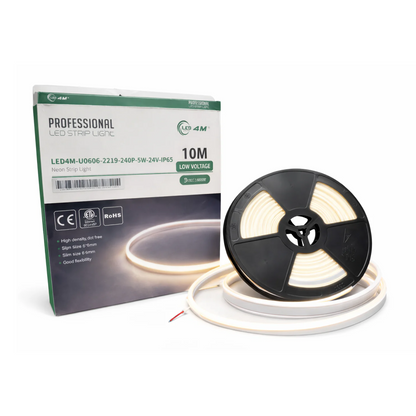 LED Neon Strip Light Slim 6x6mm | 24V IP65 | Dot-Free & Side Bend | Embedded (With Lip)