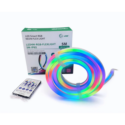 RGB Neon Flex LED Strip Light - 5M, IP65 Waterproof, USB Powered with Remote