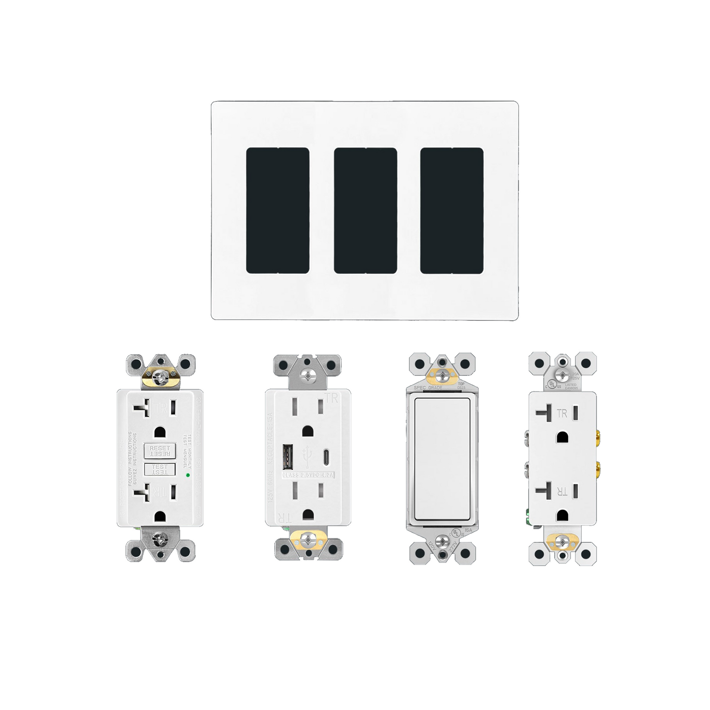 Decorator Wall Power Outlets | 15A | Standard, GFCI & USB Options
Packaging