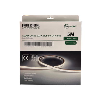 LED Neon Strip Light Slim 6x6mm | 24V IP65 | Dot-Free & Side Bend | Flat Surface