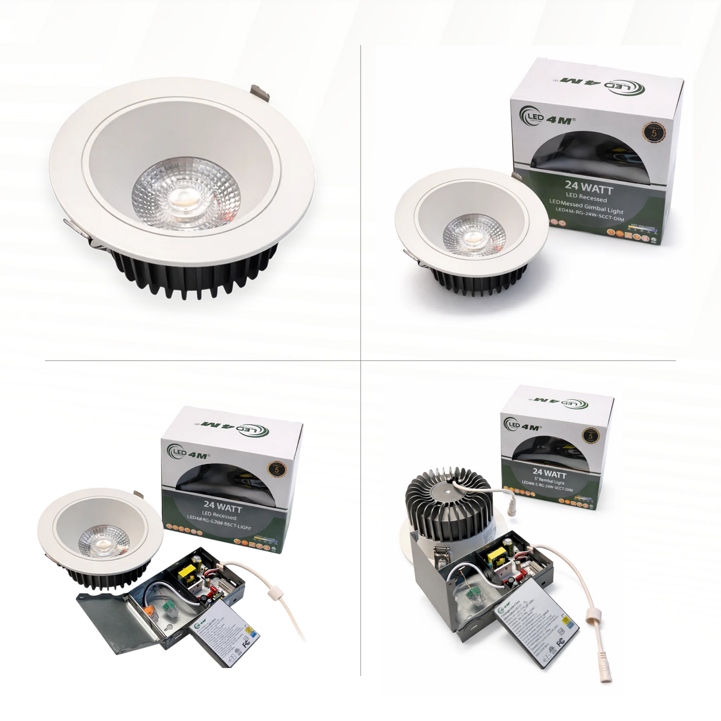 20-Pack 5-inch Gimbal LED Recessed Light - 24W 5-CCT Selectable (White)