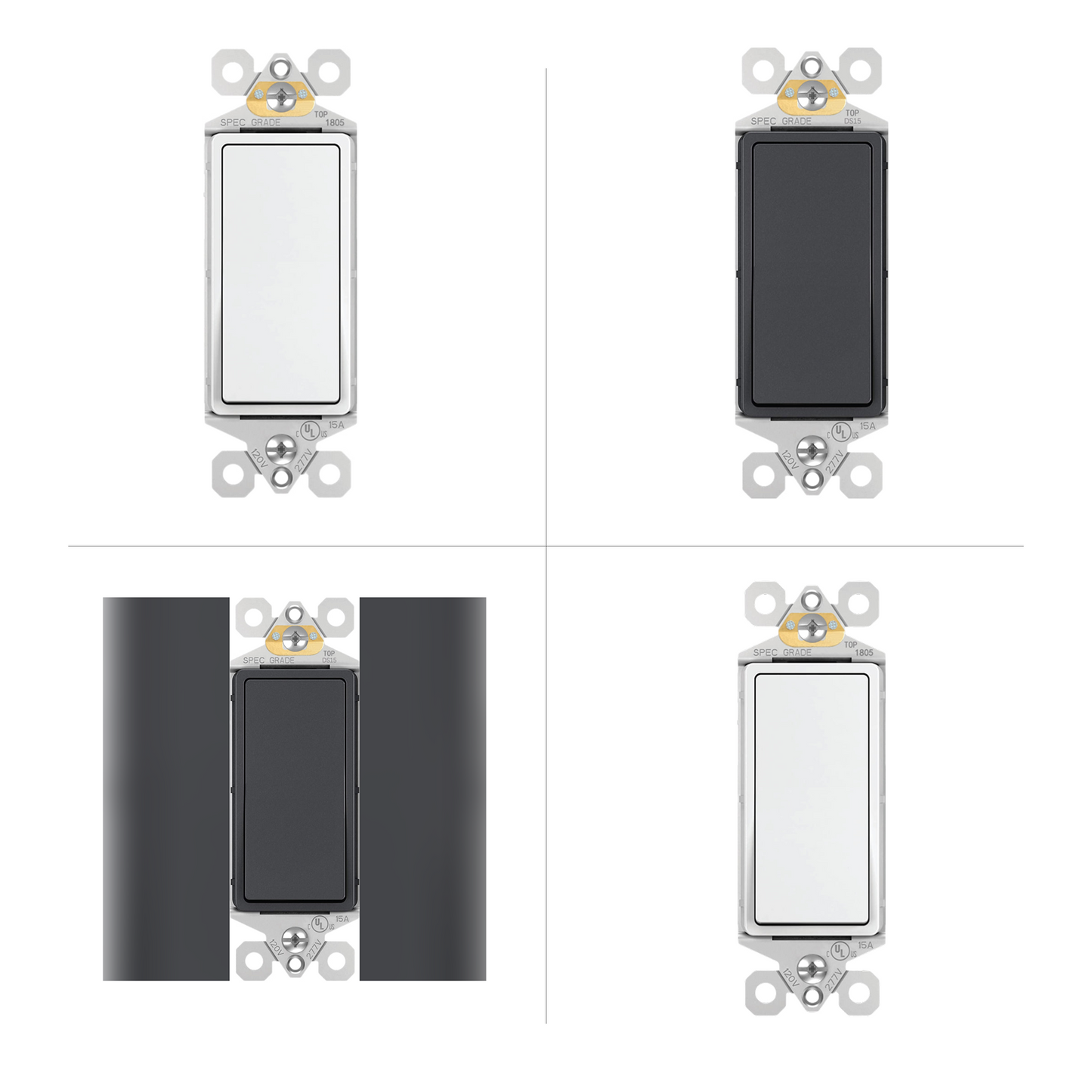 Decorator Rocker Light Switch 15A - Single Pole / 3-Way (Modern Paddle)
All