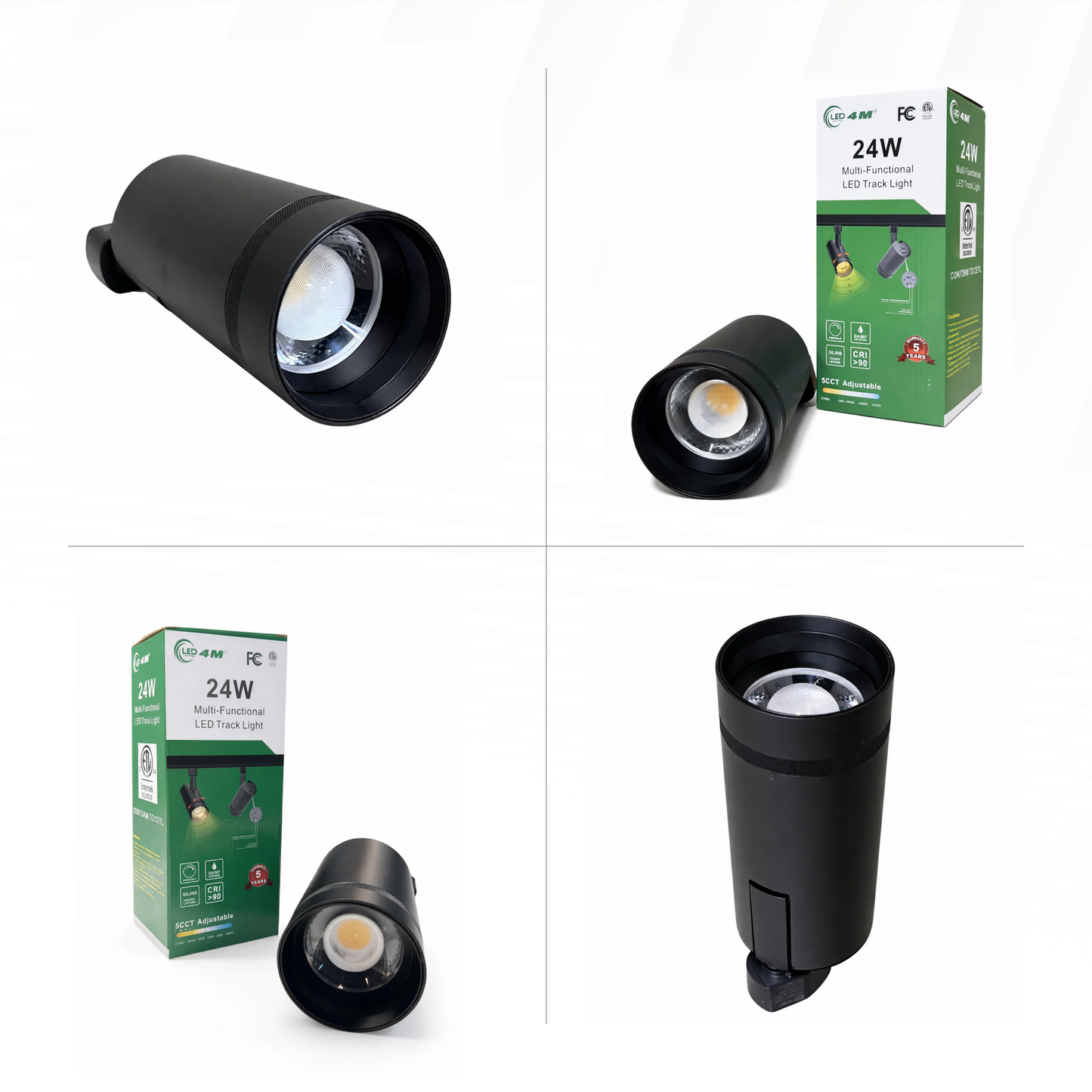 24W LED Track Light Head - Zoomable Beam (Black)