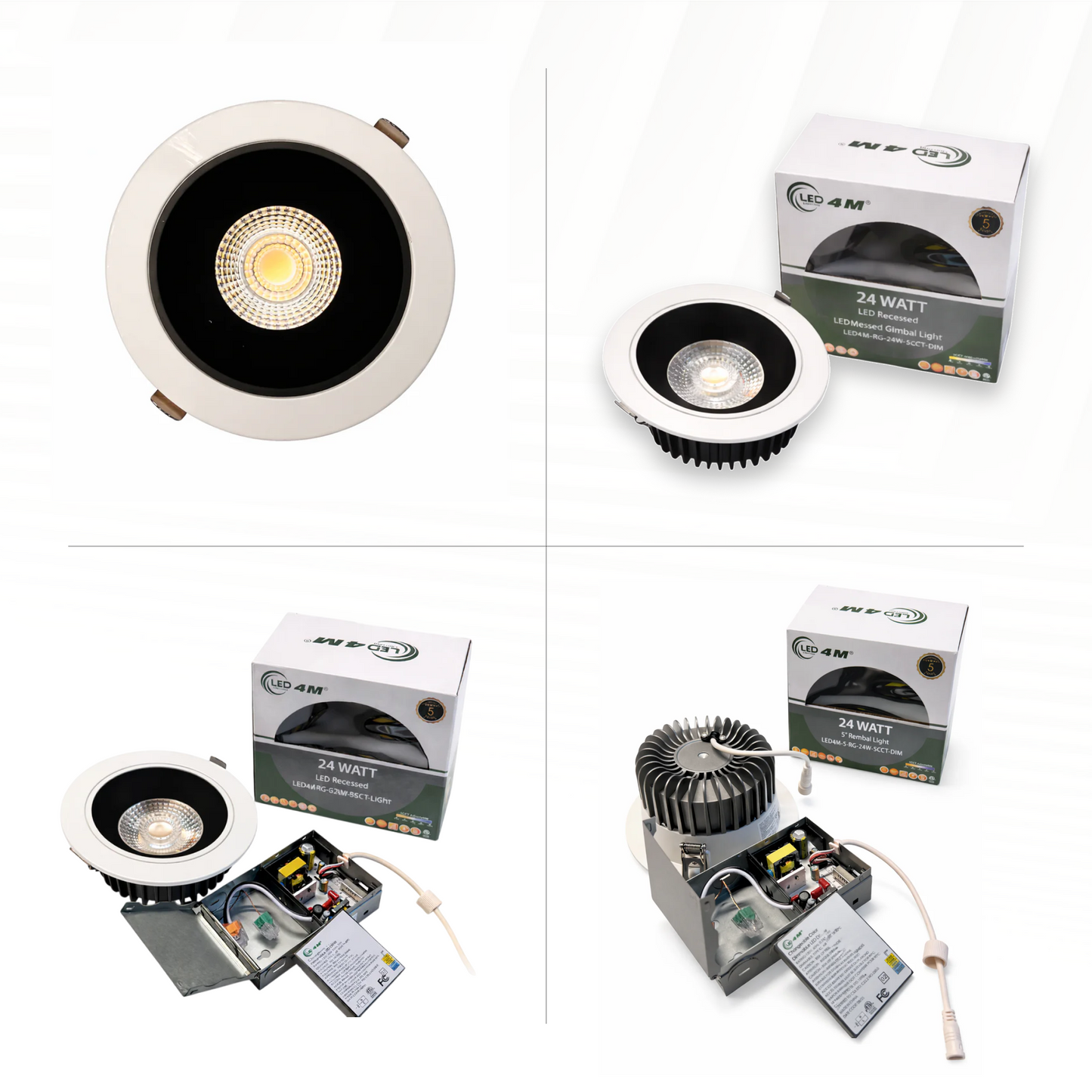 20-Pack 24W 5-Inch LED Gimbal Recessed Light - Adjustable Beam, 2000 Lumens, 5CCT (Black )