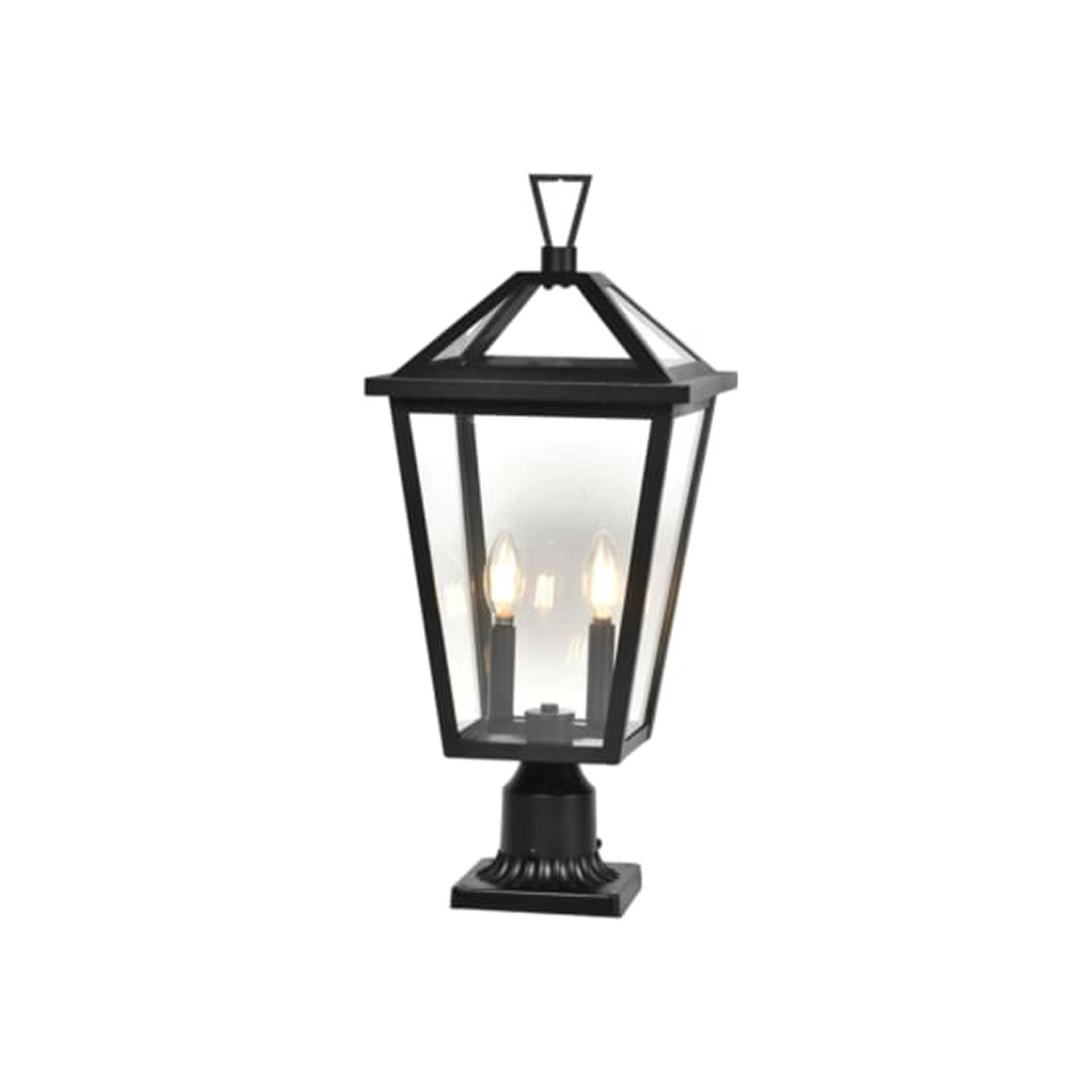 Black outdoor lantern with two lights on a white background