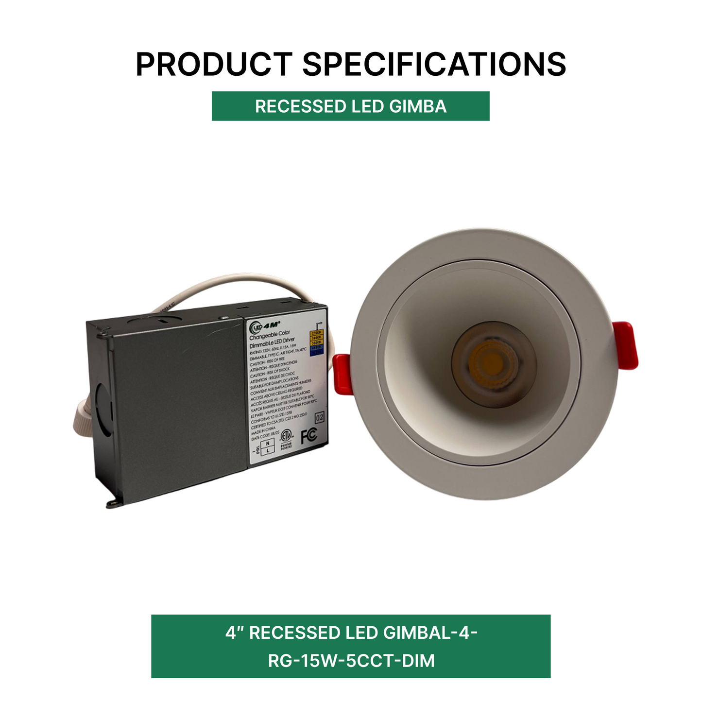 4″ Recessed LED Gimbal-4-RG-15W-5CCT-DIM-product-specification | Selix Kala