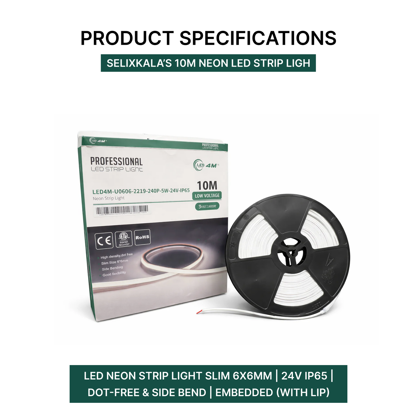 LED Neon Strip Light Slim 6x6mm | 24V IP65 | Dot-Free & Side Bend | Embedded (With Lip)