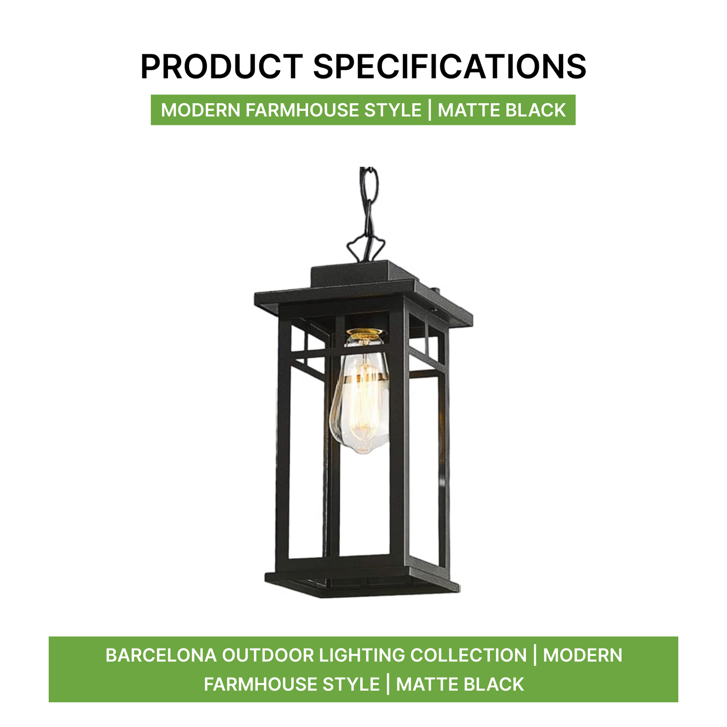Barcelona Outdoor Lighting Collection | Modern Farmhouse Style | Matte Black
Product Specificaions